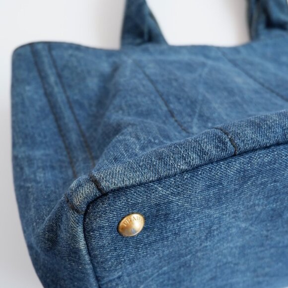 Authentic Preowned Prada Navy Denim Canapa Tote Bag - Picture 2 of 16